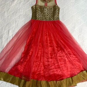 Red and Gold Sleeveless Dress